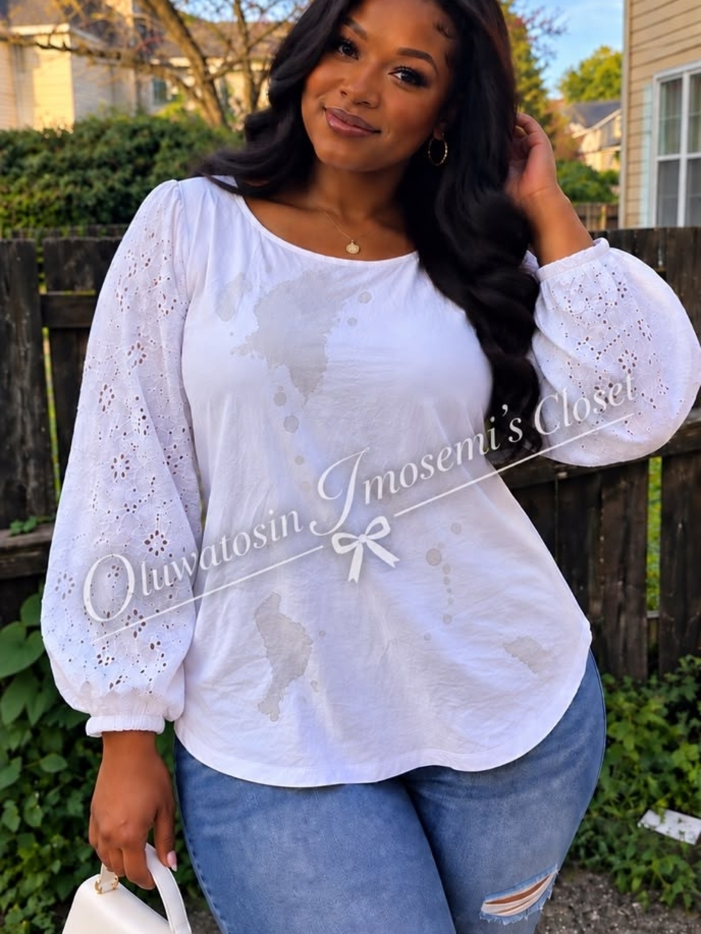Kim Gravel Eyelet Embroidered Blouse in White Size Large